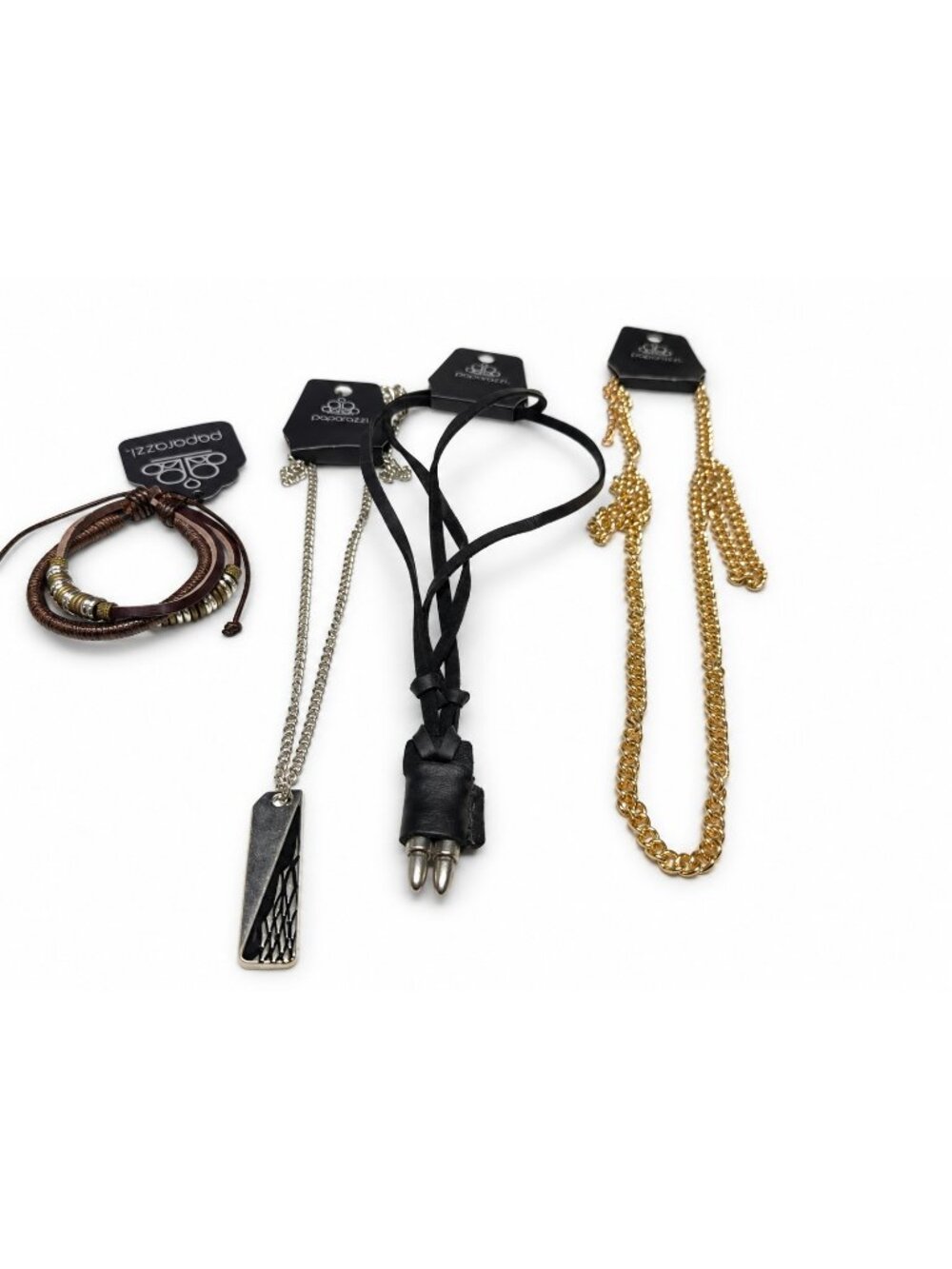 Paparazzi Necklace Bundle Gold Chain Silver Pendant Black Cord Brown Bracelet